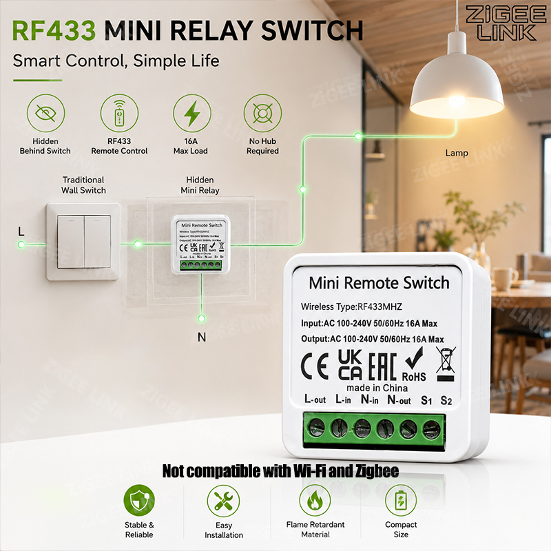 Home Automation Systems Diy - Mini Relè Intelligente RF433MHz 16A, Interruttore